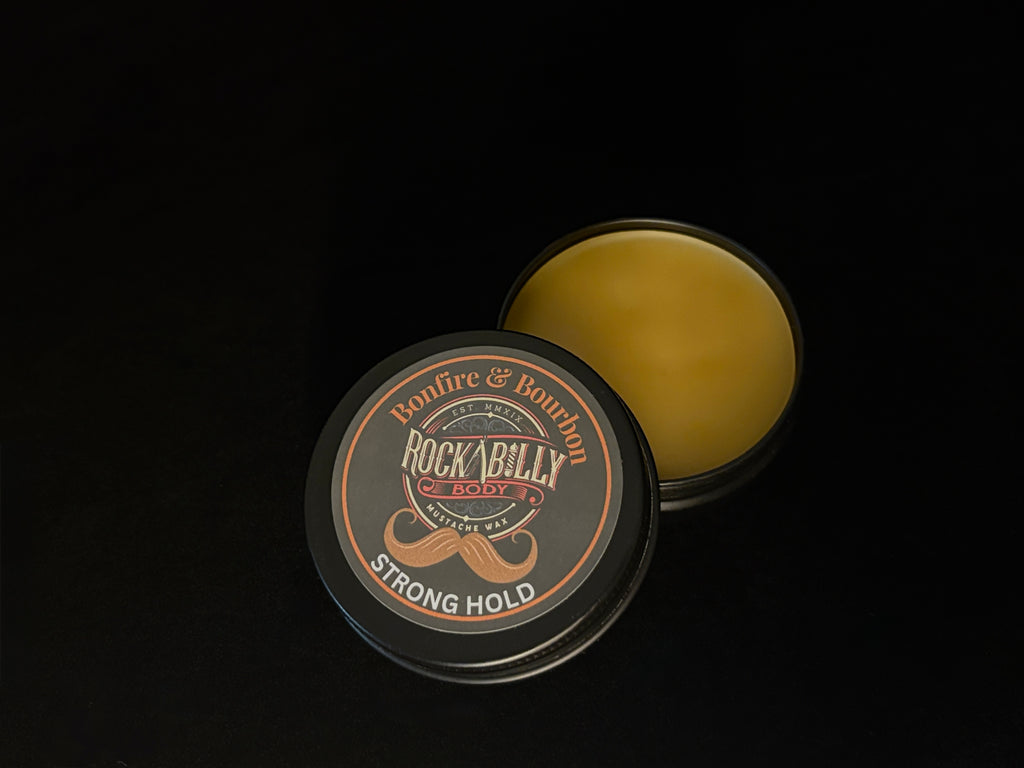Bonfire & Bourbon Mustache Wax — Strong Hold | Smoky Whiskey & Wood | 1oz Handcrafted Tin