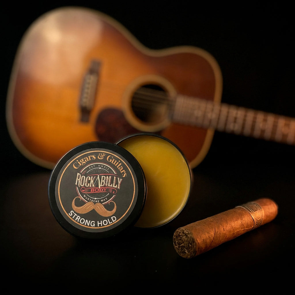 Cigars & Guitars Mustache Wax — Strong Hold | Tobacco & Vanilla | 1oz Handcrafted Tin