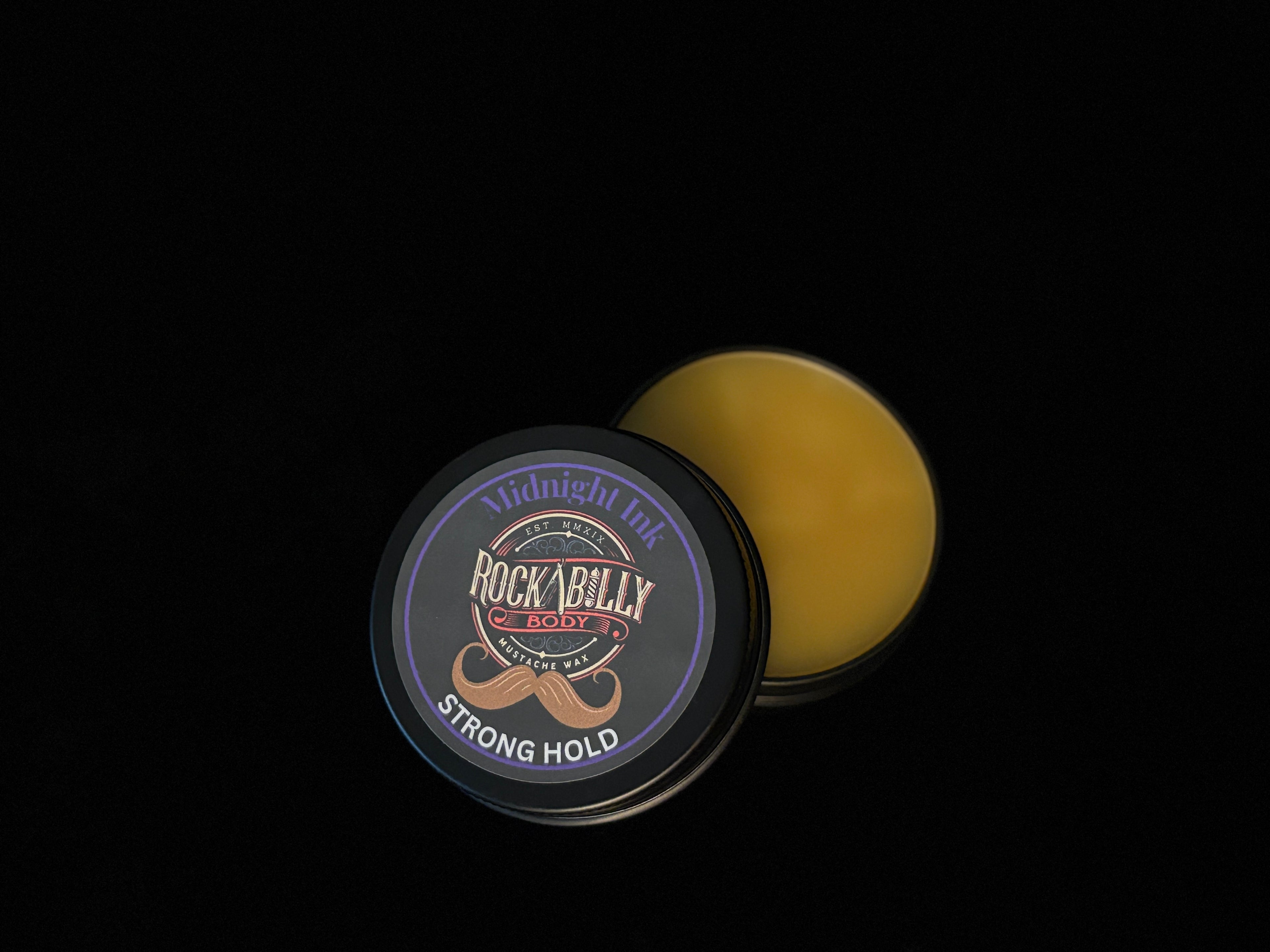 Midnight Ink Mustache Wax — Strong Hold | Dark Patchouli | 1oz Handcrafted Tin