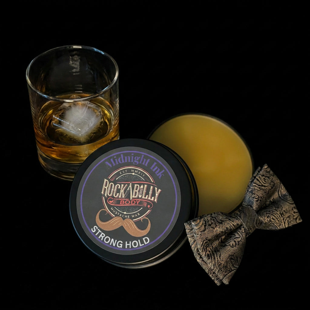 Midnight Ink Mustache Wax — Strong Hold | Dark Patchouli | 1oz Handcrafted Tin