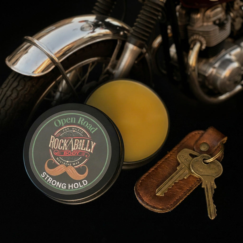 Open Road Mustache Wax — Strong Hold | Fresh Pine Needle | 1oz Handcrafted Tin