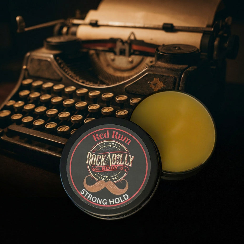 Red Rum Mustache Wax — Strong Hold | Classic Bay Rum | 1oz Handcrafted Tin